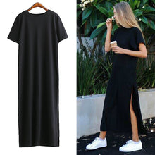 [TWOTWINSTYLE] Autumn Basic Side High Slit Long T shirt Women Sex Dress Short Sleeves Black New Fashion Clothing