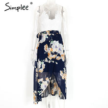 Simplee Sexy print lace summer dress Strap deep v neck high waist beach dresses women 2017 new slit backless long dress