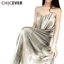 [CHICEVER] Spring Metal Chain Straps Backless Casual Loose Long Sex Dress Women New Silver Gold Color casual draped