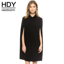 HDY Haoduoyi Solid Cape Dress Turn Down Casual Work Dresses For Women Black OL  Autumn Robe Ladies Vestidos De Festa