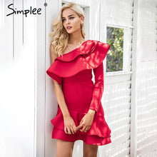 Simplee One shoulder ruffle bodycon dress Women elegant long sleeve autumn slim dress Female sexy party club dress vestidos 2017