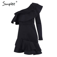 Simplee One shoulder ruffle bodycon dress Women elegant long sleeve autumn slim dress Female sexy party club dress vestidos 2017