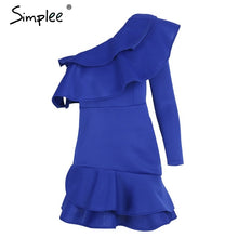 Simplee One shoulder ruffle bodycon dress Women elegant long sleeve autumn slim dress Female sexy party club dress vestidos 2017