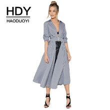 HDY Haoduoyi Plaid Women Midi Dress Turn-down Collar Lace-up Sashes Full Sleeve Button Lady Vestidos Casual Female De Festa