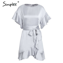 Simplee Ruffle strap satin white dress women vestidos 2017 Autumn short sleeve sexy dresses Party o neck chic short dress female