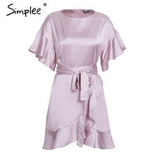 Simplee Ruffle strap satin white dress women vestidos 2017 Autumn short sleeve sexy dresses Party o neck chic short dress female