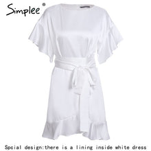 Simplee Ruffle strap satin white dress women vestidos 2017 Autumn short sleeve sexy dresses Party o neck chic short dress female