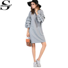 Sheinside Ruffle Sleeve Casual Dress Women Long Sleeve Dresses Ladies A Line European Style Autumn Tee Dress