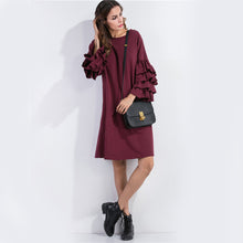 Sheinside Ruffle Sleeve Casual Dress Women Long Sleeve Dresses Ladies A Line European Style Autumn Tee Dress