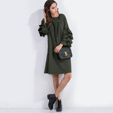 Sheinside Ruffle Sleeve Casual Dress Women Long Sleeve Dresses Ladies A Line European Style Autumn Tee Dress
