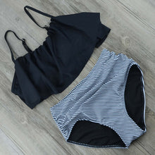 High Waist Bikini 2017 Flounced Swimwear Women Two Piece Swimsuit Striped Bathing Suits Crop Top Biquini Push Up Swim Beachwear
