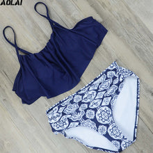 High Waist Bikini 2017 Flounced Swimwear Women Two Piece Swimsuit Striped Bathing Suits Crop Top Biquini Push Up Swim Beachwear