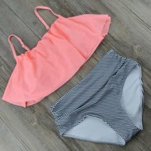High Waist Bikini 2017 Flounced Swimwear Women Two Piece Swimsuit Striped Bathing Suits Crop Top Biquini Push Up Swim Beachwear
