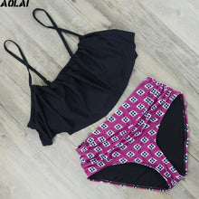 High Waist Bikini 2017 Flounced Swimwear Women Two Piece Swimsuit Striped Bathing Suits Crop Top Biquini Push Up Swim Beachwear