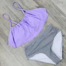High Waist Bikini 2017 Flounced Swimwear Women Two Piece Swimsuit Striped Bathing Suits Crop Top Biquini Push Up Swim Beachwear