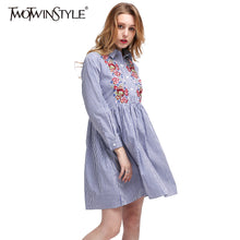 TWOTWINSTYLE 2017 Embroidery Floral Autumn Striped Dress Shirts Female Tunic Plus Sizes Women's Short Dresses Sweets Clothing