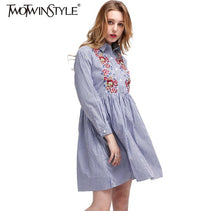 TWOTWINSTYLE 2017 Embroidery Floral Autumn Striped Dress Shirts Female Tunic Plus Sizes Women's Short Dresses Sweets Clothing