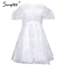 Simplee Off shoulder flower mesh summer dress women Elegant high waist backless mini dress 2017 Fashion strapless party dresses