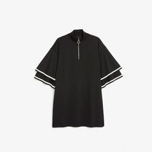 HDY Haoduoyi Solid Black Sweet Knee-Length Dress Women Flare Sleeve Turtleneck Zipper Casual Split Fashion Vestidos Female