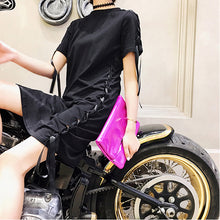 TWOTWINSTYLE 2017 Summer Women Ribbons Sleeve T Shirt Dresses Long Tee Side Lace up Casual Clothes Korean Fashion Big Sizes New