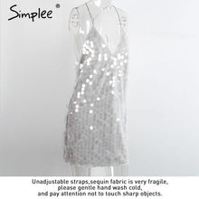 Simplee Deep V sequin sundress Backless luxury slip dress sexy party short dress women 2016 autumn winter dress vestido Camisole