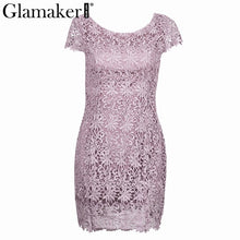 Glamaker Elegant white lace women dress Sexy back hollow out casual dress Autumn short sleeve fashion party dress vestidos