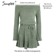 Simplee Sexy off shoulder knitting sweater dress women Elegant ruffle sash short dress Casual long sleeve autumn winter dress