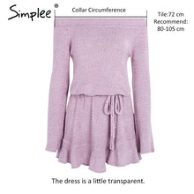 Simplee Sexy off shoulder knitting sweater dress women Elegant ruffle sash short dress Casual long sleeve autumn winter dress