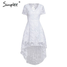 Simplee Floral white lace dress women Vintage 2017 autumn  lining back lace up vestidos Front short embroidery navy sexy dresses