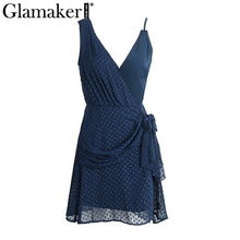 Glamaker Wraped boho summer dress women Sexy deep v neck sundress Dot short beach dress club party vestidos