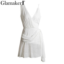 Glamaker Wraped boho summer dress women Sexy deep v neck sundress Dot short beach dress club party vestidos