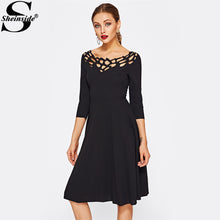 Sheinside Laser Hollow Out Party Dress Ladies Fit & Flare Black Sexy Dress Fall 2017 Fashion Women Elegant A Line Dress