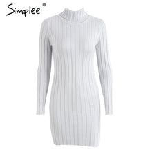 Simplee Casual turtleneck long knitted sweater dress women Cotton slim bodycon dress pullover female Autumn winter dress 2017