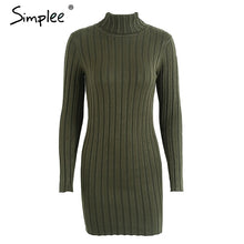Simplee Casual turtleneck long knitted sweater dress women Cotton slim bodycon dress pullover female Autumn winter dress 2017