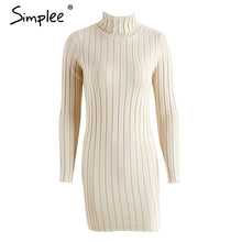 Simplee Casual turtleneck long knitted sweater dress women Cotton slim bodycon dress pullover female Autumn winter dress 2017