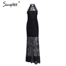 Simplee Elegant halter black lace dress women Sexy backless slim skinny maxi party dresses autumn Vintage long christmas dress