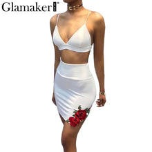 Glamaker Sexy two-piece suit summer dress Women floral embroidered patch club casual dress Sexy v neck backless party vestidos