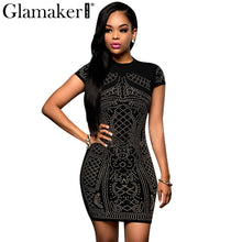 Glamaker Elegant short sleeve o neck rhinestone women dress Sexy black party bodycon dress Fashion club white dress vestidos