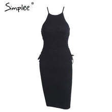 Simplee Lace up hollow out sweater knitted dress Women sleeveless winter bodycon dress vestidos Autumn elegant party sun dress