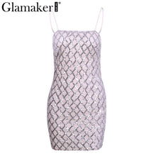 Glamaker Sequined sexy bodycon women dress Party club slim strap sun mini dress Female night sleeveless autumn dress vestidos
