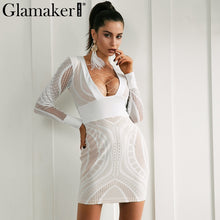 Glamaker Sexy deep v neck lace dress women Casual patch bodycon dress Elegant long sleeve women mini dress vestido de festa 2017