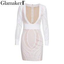 Glamaker Sexy deep v neck lace dress women Casual patch bodycon dress Elegant long sleeve women mini dress vestido de festa 2017