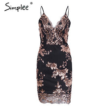 Simplee Sexy club strap backless mini dress women V neck sequin party dresses vestidos 2017 skinny christmas short autumn dress
