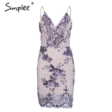 Simplee Sexy club strap backless mini dress women V neck sequin party dresses vestidos 2017 skinny christmas short autumn dress