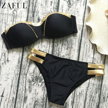 ZAFUL 2017 Gold Stamping Bikini Set Sexy Padded Women Swimsuit Push Up Bandeau Swimwear Summer Beachwear Brazil Bathing Suit