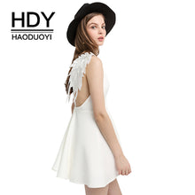 HDY Haoduoyi Women Dress Sexy Braces Dress Casual Party Dress Lace Angle Wings Beach Dress Solid Backless Mini Dress Vestidos