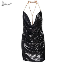 Missord 2018 Sexy sleeveless Deep-V halter split sequin dress  backless metal  Christmas  party dress FT4928