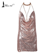 Missord 2018 Sexy sleeveless Deep-V halter split sequin dress  backless metal  Christmas  party dress FT4928