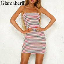 Glamaker Stripe sexy knitted dress Women fitness slim short bodycon dress Summer elegant party dress female sundress vestidos