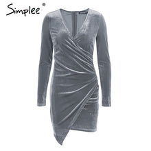 Simplee Velvet soft deep v neck bodycon dress Vintage autumn winter sexy dress women long sleeve Christmas party dress vestidos